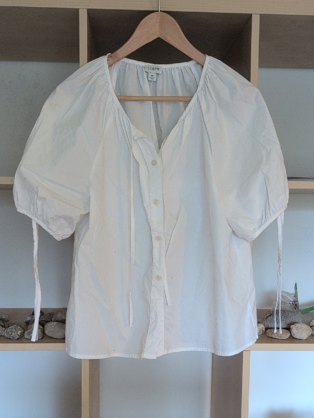 J. Crew Cream Puff-Sleeve Button Front Blouse